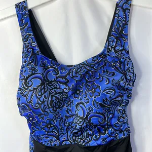 Studio Works Black blue Pleated Front Built-in Bra 1 Pcs Swimsuit SZ 16W thumbnail 4