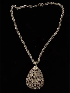 Gothic Victorian Revival Open Lace Teardrop Necklace Rhinestone Boho Pendant 18" thumbnail 2