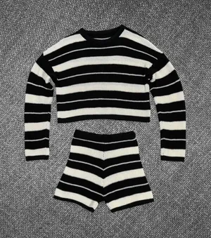 Shein Black And White Striped Knit Two Piece Set Size Small thumbnail 1