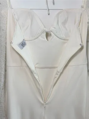 Oh Polly Ivory Pearl Beaded Sleeve Maxi Dress High Slit Formal Gown Size 4 thumbnail 9