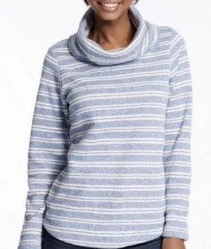 L.L.Bean Blue & White Striped Knit Cowl Neck Sweater Size S thumbnail 1