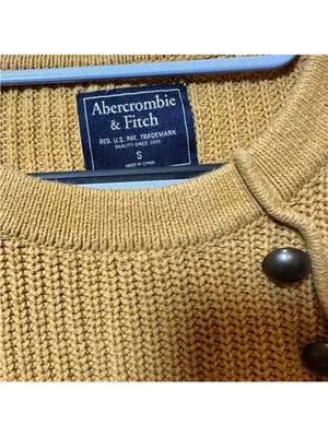 Abercrombie & Fitch Mustard Yellow Ribbed Crewneck Sweater with Button Detail thumbnail 4