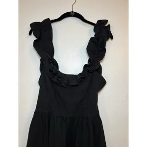 Free People Ruffle It Up Midi Dress Black Smocked Tie Cotton Size Medium thumbnail 5