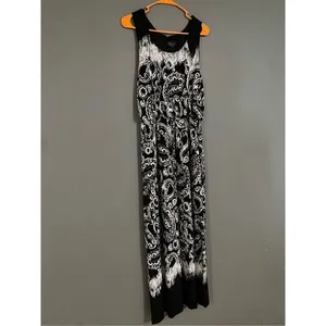 Kiara Black White Paisley Print Sleeveless Maxi Dress Faux Tie Size Large thumbnail 2