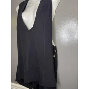 Free People Romper Womens Medium Black Striped Knit V Neck Sleeveless Pockets thumbnail 5