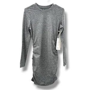 Vuori Halo Ruched Dress Womens Medium‎ Heather Grey DreamKnit Long Sleeve Mini thumbnail 3