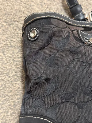 Vintage Coach Hampton Signature Satchel Black Canvas Leather Y2K Hobo code 6830 thumbnail 5