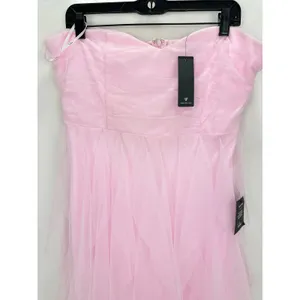Lulus Delightful Beauty Pink Mesh Strapless Ruched Ruffled Maxi Dress XL NWT thumbnail 8