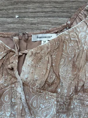 Francesca's Collections Beige Paisley Tiered Ruffle Midi Dress Cottagecore Boho thumbnail 5