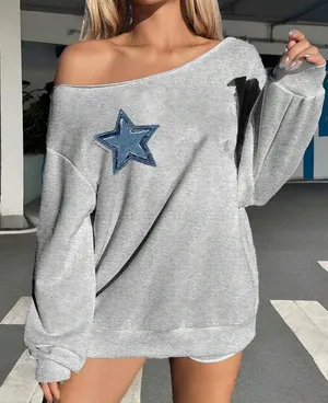 Grey Off-Shoulder Star Top thumbnail 1