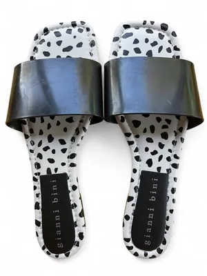 Gianni Bini Cobitwo Black White Dalmatian Spot Square Toe Flat Slide Sandals 9.5 thumbnail 1