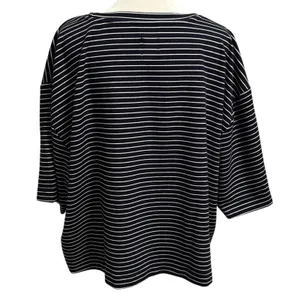Maeve Size XL Anthropologie Short Sleeve Tee T Shirt Stripes Boxy Fit Navy Blue thumbnail 2