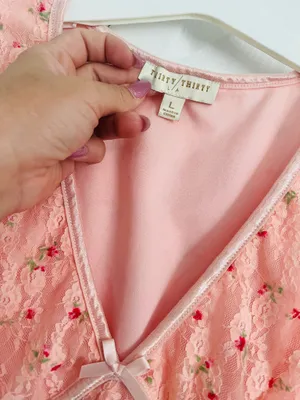 Y2K Coquette Pink Lace Floral Babydoll Top Fairycore Romantic V-Neck Womens Sz L thumbnail 3