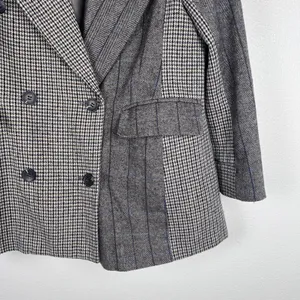 7‎ For All Mankind Womens Mixed Pattern Double Breasted Blazer Gray Wool Blend L thumbnail 6