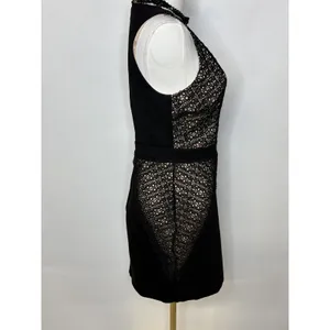 Lulus Black Crochet Lace V-Neck Bodycon Mini Cocktail Dress Small thumbnail 4