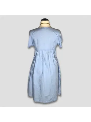 Vintage 90s Midi Dress Floral Embroidery blue Cotton milkmaid peasant Ren fair L thumbnail 2