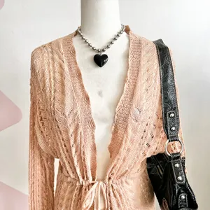 Crochet Cardigan Knit Open Front Boho Minimalist Cottagecore Medium‎ thumbnail 2