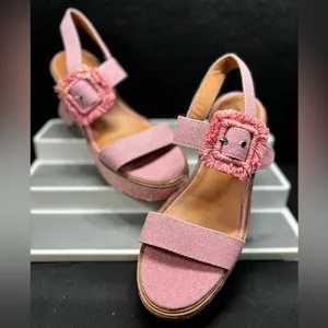 Lucky‎ Brand Yidris Platform Espadrille Heels Sandals Pink Size 9M Straw Buckle thumbnail 5