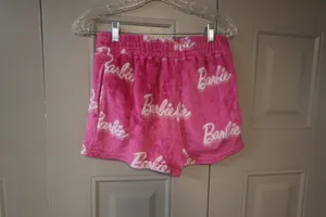 Barbie cursive "barbie" all around sleep shorts plush in hot pink and white size medium. thumbnail 5