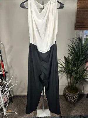 B114. Glam Los Angeles Two-Tone White and Black Draped Jumpsuit thumbnail 2