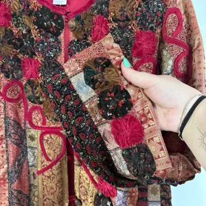 Velvet Red Jacket Witch Patchwork Medieval Bohemian Tapestry Ren Faire Medium thumbnail 7