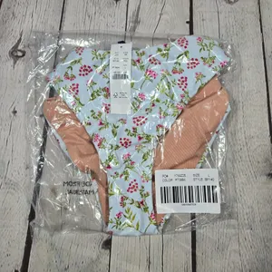 J Crew High Leg Cheeky Bikini Bottoms Floral Print Light‎ Blue Pink Size L thumbnail 10