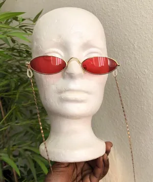 RARE 90s Vintage Retro Red Gold oval round sunglasses with chain-Unisex #hippie #boho #hipster #indie #festival thumbnail 1