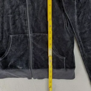 Vintage Y2K Juicy Couture Size M Black Velour Zip Track Jacket Big Logo Full Zip thumbnail 8