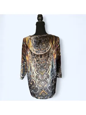 Vintage boho fairy velvet paisley rhinestone tunic top Size Medium 💗 thumbnail 3