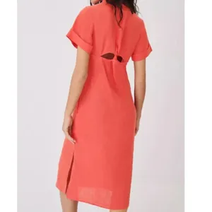 Maje Size 38 Cutout Twisted 100% Linen Midi Shirt Dress‎ thumbnail 4