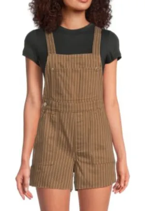 WEWOREWHAT‎ Slit Overall Shorts Romper Pinstripe Brown raw hem Size S thumbnail 1