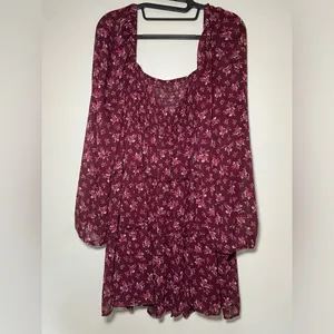 Altar'd State Burgundy Floral Long Sleeve Mini Dress thumbnail 5
