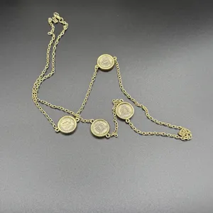 Vintage 1980s Queen Elizabeth II Coin Station Necklace – Gold Tone‎ 36" Sautoir thumbnail 2