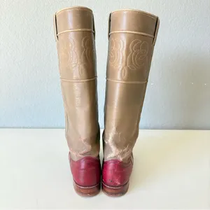 Justin Boots Tan Red Leather Western Cowgirl Knee High Pull On Womens Size 5.5 B thumbnail 3