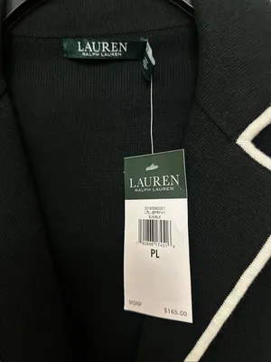 NWT Lauren Ralph Lauren Black Knit Blazer with Contrast White Piping size PL thumbnail 4