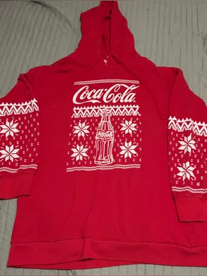 Coca-Cola Ugly Christmas Hoodie Snowflake Bottle Graphic Red Large Pullover thumbnail 1
