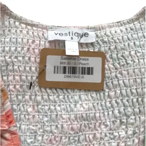 Vestique Sammie Dress Peach Green Floral Smocked Deep V-Neck Mini Small NEW thumbnail 3