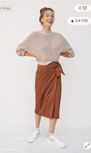 Anthropologie NEW NWT Lauren Sueded Wrap Midi Skirt Brown Size M thumbnail 1