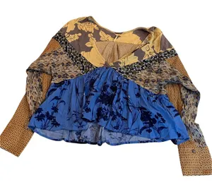 Boho Free People Patchwork Blouse Size Small thumbnail 1