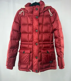 Abercrombie‎ & Fitch Hooded Down Puffer Coat in Cherry Red Size Extra Small thumbnail 1