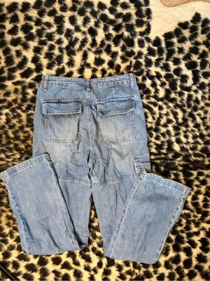 Straight-Leg Light Blue Cargo Jeans for Women thumbnail 3