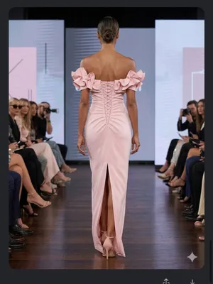Ladies 9/10 Gorgeous fitted Blush Pink Off-Shoulder Ruffle Evening Gown thumbnail 2