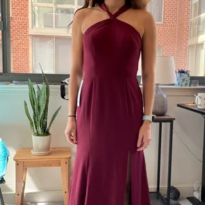Azazie Burgundy Halter Wedding Dress thumbnail 6