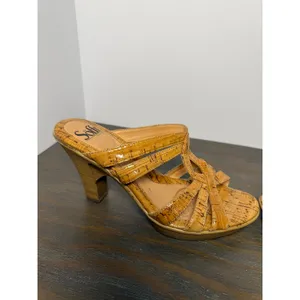 Söfft Cork Leather Strappy Heeled Sandals Tan Natural Boho Size 7M thumbnail 3