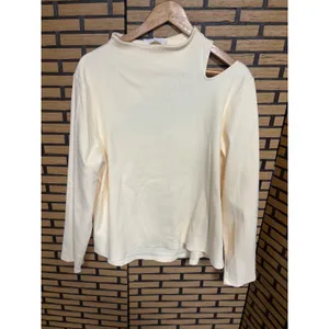 Anthropologie‎ Cream Asyymetrical Neckline Ribbed Top Size 3X thumbnail 2