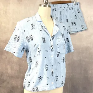 American Eagle Mickey Mouse Pajama Set Women Medium Cotton Gauze Lounge Kawaii thumbnail 15