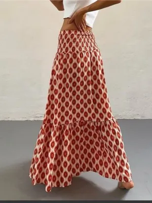 Rosa Clothing Boho Geometric Print Maxi Skirt Tiered A-Line Flowy Skirt medium thumbnail 4