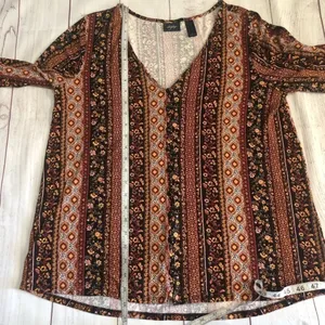 Daytrip Boho Button Down Floral V-Neck Flowy Long‎ Sleeve Top L thumbnail 11