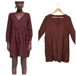 Zara Women Over Sized Long Sleeve Christmas Plaid Pocket Red M thumbnail 3