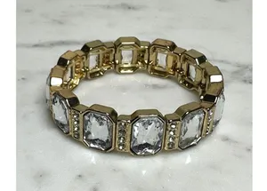 Gold-Tone Crystal Stretch Bracelet With Rhinestones & Rectangular Gemstones thumbnail 1